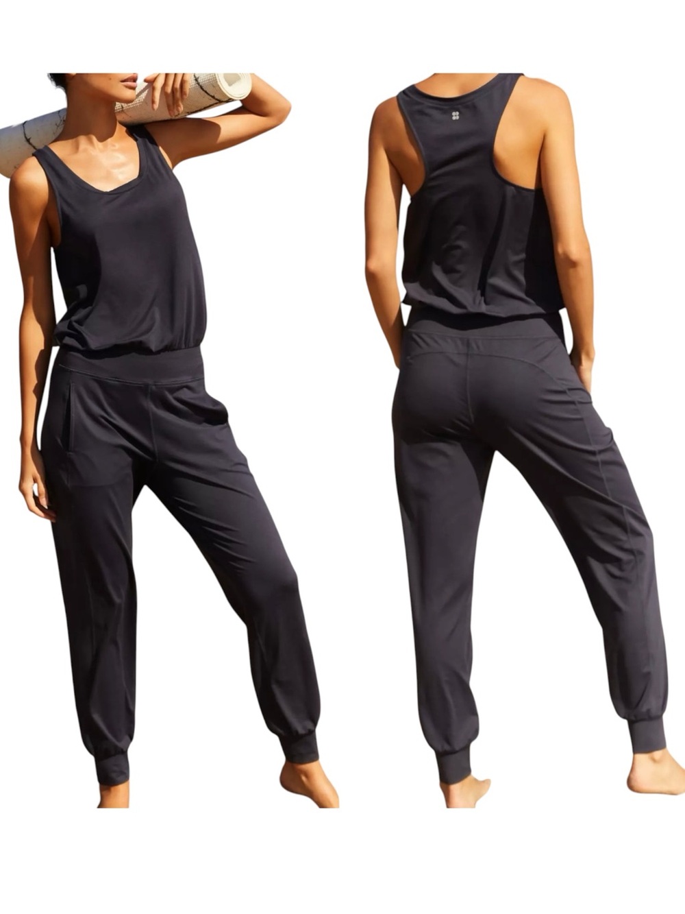 SWEATY BETTY Gary Sleeveless Jogger Jumpsuit Black Athleisure Small